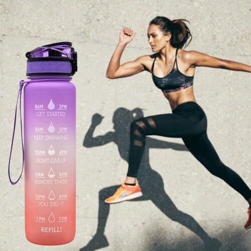 1L Motivational Water Bottle With Time Marker Leakproof Bottle Fitness Sports Motivational Water Bottle Cycling Drink Bottles