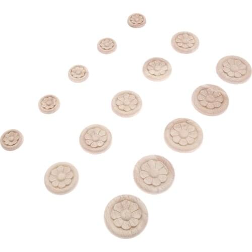 10 Pcs 4cm/5cm/6cm Wood Carved Corner Appliques Frame Furniture Wall Doors Woodcarving Decal Decorative Wooden Figurines Crafts