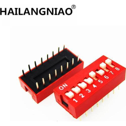 10PCS/Lot 8 Position DIP Switch 2.54mm Pitch 2 Row 8P Slide 8 Bit Red DIP Switch