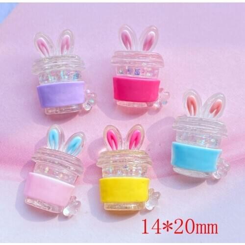 10Pcs Mini Lovely Rabbit Ear Cup Flat Back Resin Art Supply Decoration Charm Craft Hair Bow Accessories H580