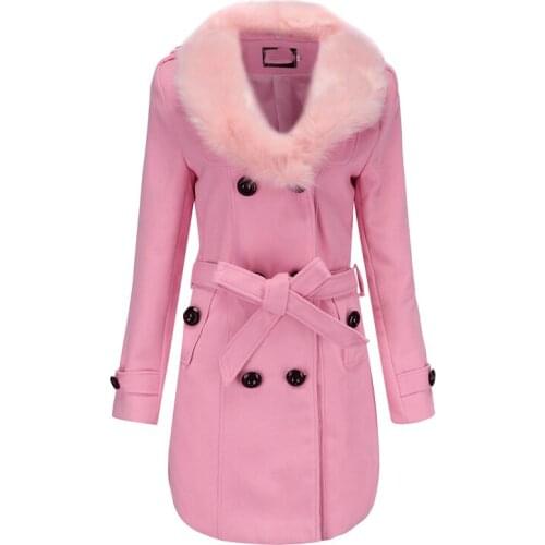 2021 New Woolen Coat Women Winter Korean Version Plus Size 5XL Slim Top Lapel White Pink Red Fashion Long Blends Jacket N968