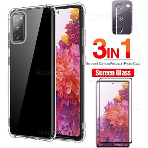 3in1 case protective glass samsun s20 fe s12 s21 ultra Glass lens screen Protector for samsung s 20 fe s21 plus film phone cover