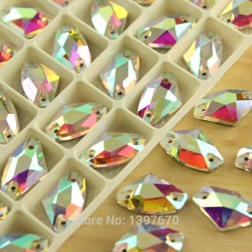 50p Sparkling AB Sewing Glass Gem stone flatback Sew on Rhinestones jewels 2 Holes button beads for handmade DIY wedding dress