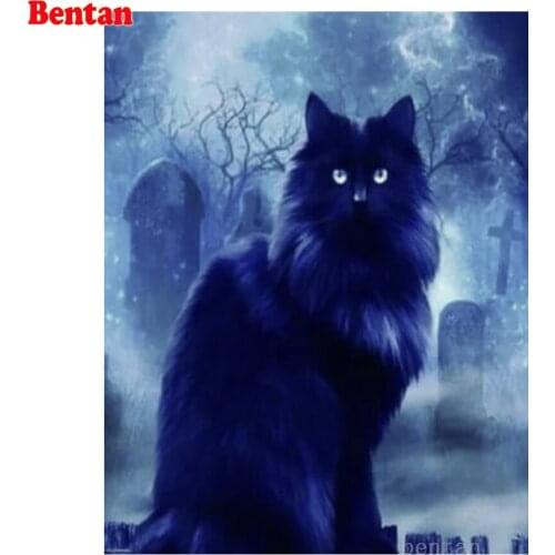 5D DIY Diamond Painting Black cat pet Full Square Round Drill Diamond Embroidery mosaic halloween gift Cross Stitch kit decor