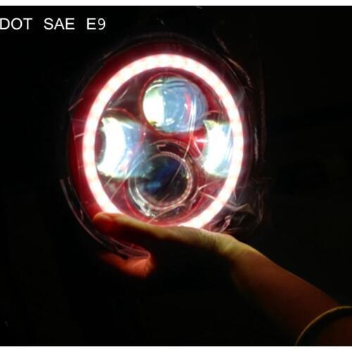 Marloo Red 7 Inch LED Headlight White Red Halo Ring DRL Headlamps For Motorcycle For Jeep Wrangler JK Offroad Vehicles