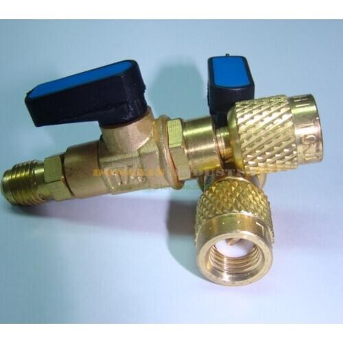 R410 Adaptor With Ball Valve 1/4"&5/16"SAE Socket Adjustable Charging Valve