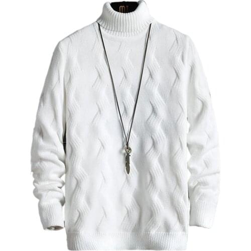 RUIHUO 2021 White Pullover Turtleneck Men Clothing Turtle Neck Coats High Collar Knitted Sweater Korean Man Clothes M-2XL