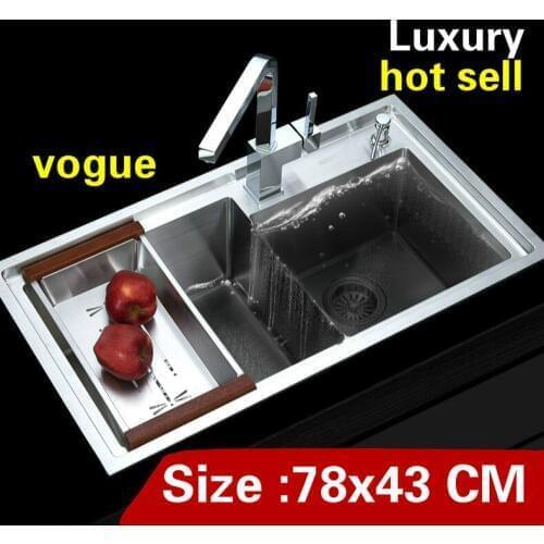 Free shipping Apartment durable 304 stainless steel standard luxury kitchen manual sink double groove hot sell 780x430 MM