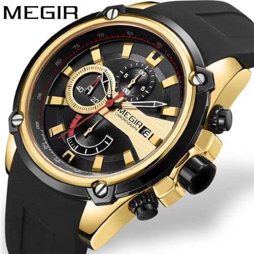 MEGIR Sports Luxury Simple Business New Fashion Waterproof Luminous Men Quartz Watch Silicone Band Timer Calendar Watches 2086