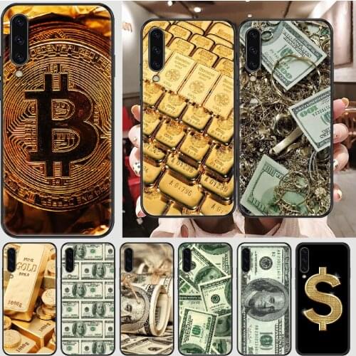 Money Dollars Gold coin Phone case For Samsung Galaxy A 3 5 7 8 10 20 21 30 40 50 51 70 71 E S 2016 2018 4G black soft Etui