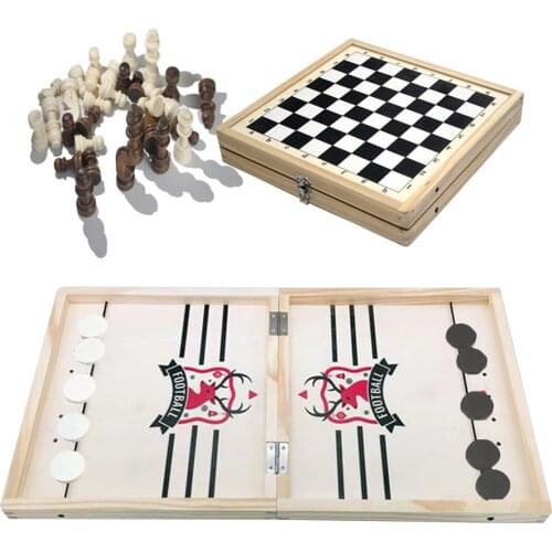 2 In 1 Wooden Chess+quick Hockey Game Set Puzzle Competition Game On The Table Family Party Entertainment Game