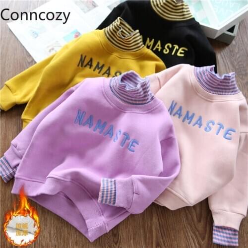 Children Sweatshirt Toddler Fall Winter Clothes Boy Girls Striped Turtleneck Patchwork Velvet Hoodies Thick Warm Baby Hoodie Top