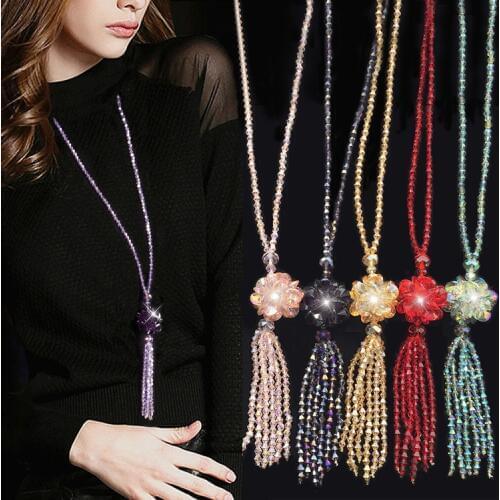 Crystal Long Necklace Women Fashion Sweater Trendy Statement Chain Chokers Necklaces Charms Collier Femme necklaces & pendants