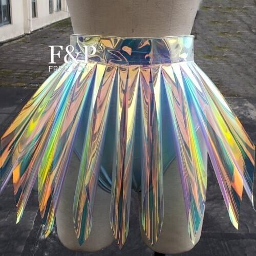 Handmade Plus Size Clothing Holographic Plastic PVC Tutu Skirt Drag Queen Costume Burning Man Festival Pole Dance Bottom
