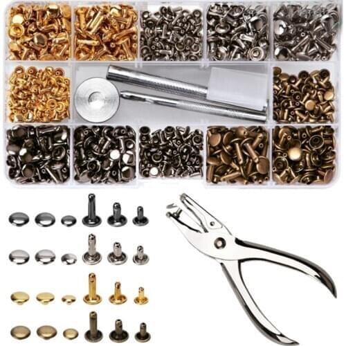 GTBL 240Pcs/Set Leather Rivets Double Cap Rivet with 4Pcs Fixing Tools for Leather Coat Jacket Jeans Bag