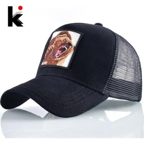 Summer Snapback Mesh Baseball Cap Men Fashion Bear Embroidery Hip Hop Hat Women Outdoor Cotton Breathable Bone Trucker Gorras