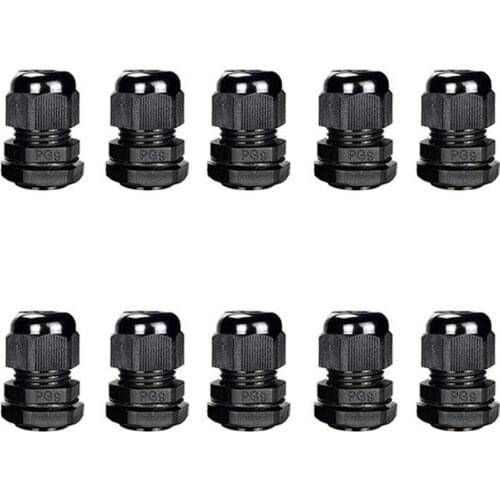 10 Pieces Nylon Cable Gland Kit Waterproof Ip68 Cable Gland Joints Adjustable Locknut Pg7 Pg9 Pg11 Pg13.5 Pg16 Black Plastic