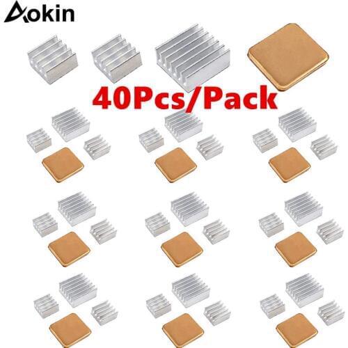 40 PCS Raspberry Pi Heatsink Kit Aluminum Heatsink for Raspberry Pi B B+ 2 3 Heatsink Copper Pad Shims adhesive tape
