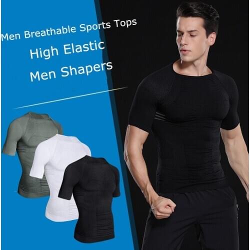 Men Slimming Tummy Control Shaper Fat Burning Posture Corrector Bodybuilding Shaperwear Seamless Breathable Tight Male Tops