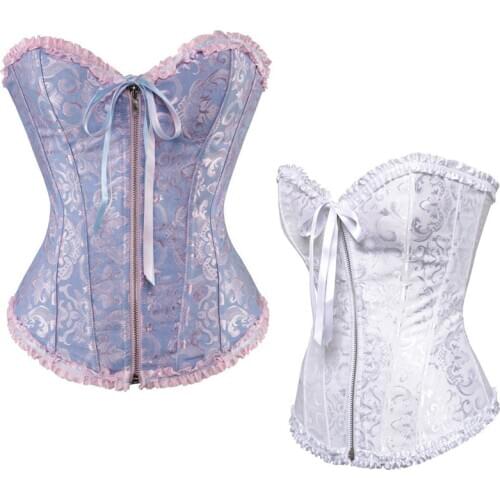 Women Corset Waist trainer Zipper Sexy Corset Vintage Style Overbust Corsets and Bustiers Floral Lace Up Corset Top Lingerie