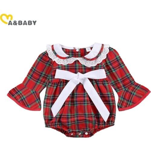 Ma&Baby 0-18M Christmas Newborn Infant Baby Girl Long Sleeve Romper Red Plaid Ruffles Jumpsuit Lace Bow New Year Baby Clothes