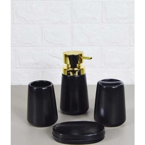 Bathroom Set of 4 | Porcelain | Soap Dish | Liquid Soap Dispenser | Toothbrush Holder | Tooth Paste: | Made in Turkey