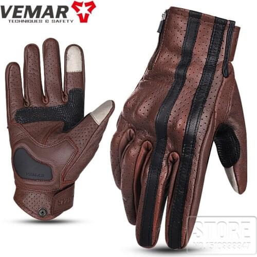 Summer Motorcycle Leather Gloves Riding Retro Touch Screen Breathable Mens Anti-drop Motorcycle Rider Full Finger Gloves
