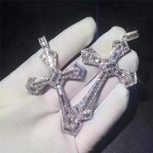 Luxury Long Diamond Cross Pendant 925 Sterling Silver Party Wedding Pendants Necklace For Women men moissanite Jewelry Gift