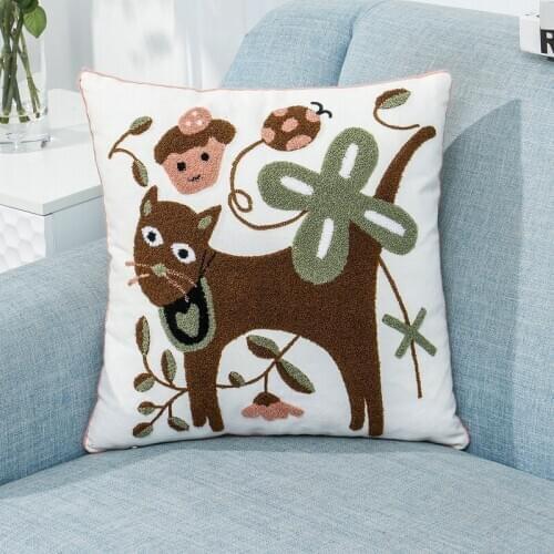 Cute INS Style Cartoon Sofa Throw Pillow Girl Gentlemen Print Cotton Embroidered Home Decorative Pillows For Sofa Car