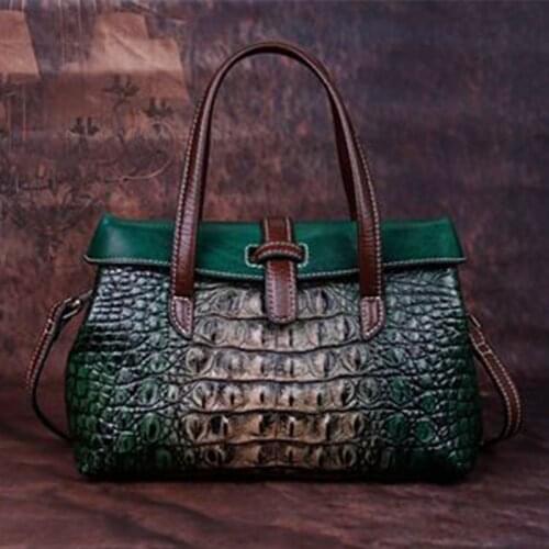 2021 Alligator Crocodile Womens Handbag Vintage Genuine Leather Hand Bags for Women Retro Tote Shoulder Bag Ladies Brown