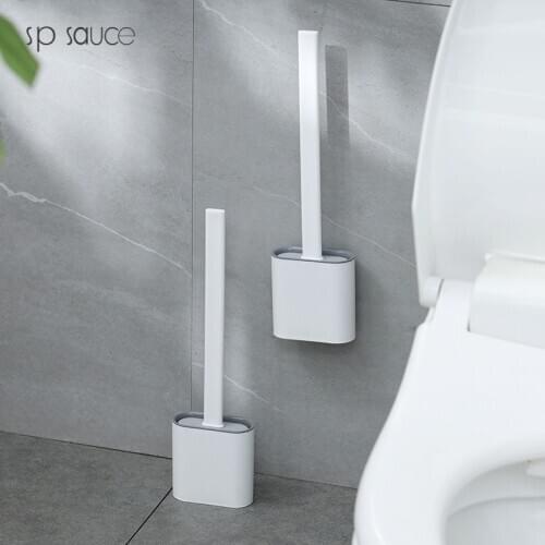 Japanese Silicone Wc Toilet Brush Wall Mounted Flat Head Flexible Soft Bristles Brush with Quick Drying Holder Set