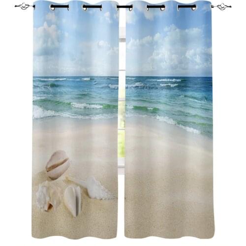 Sea Shell Blue Nature Wave Curtains for Living Room Bedroom Kitchen Home Supplies Ready-made Window Curtains