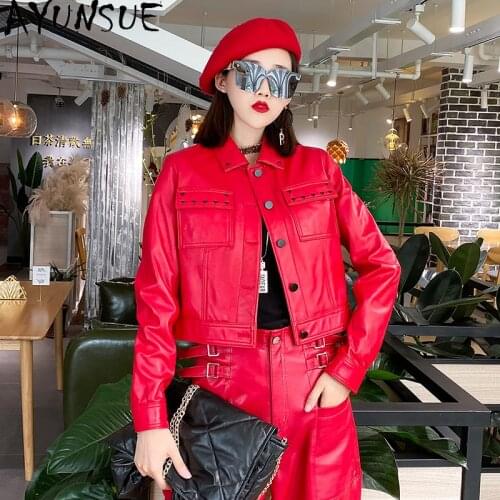 AYUNSUE 2021 Fashion Genuine Leather Jacket Women Short Korean Real Sheepskin Coat Korean Autumn Women Clothing Veste En Cuir