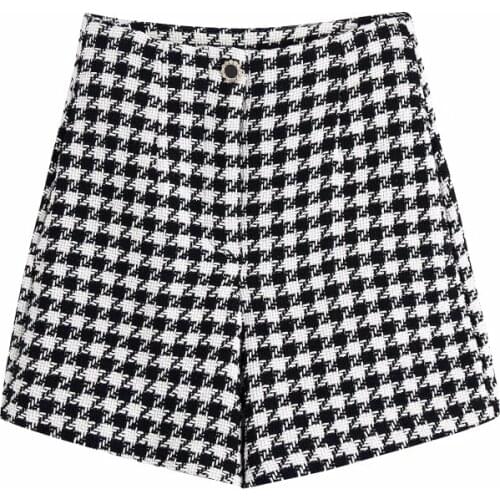 SLMD Vintage Chic Button Houndstooth Tweed Shorts Women 2021 Fashion High Waist Shorts