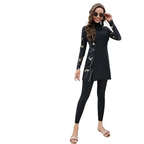 2-Piece Set Burkini Women Swimwear Muslim Swimsuit Long sleeve Dress Slim Black Beach Swimming Suit Summer maillot de bain femme