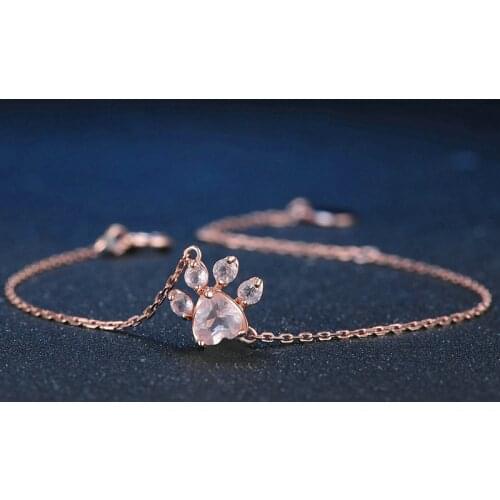 Womens Fashoin Simple Style Charm Bracelets Cat Dog Paw Claw Tiny Creative Footprint Bracelets Shiny Pink Zirconia Accessories