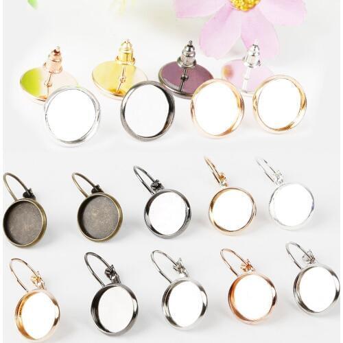 10pcs Earring Hooks Round Cabochon Cameo Tray Settings Earring Blank Base Supplies for Jewelry ,Fit 12mm Glass Cabochon Making