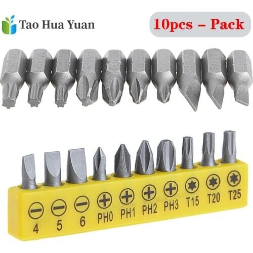 10Pcs 25mm Slotted/PH/Torx Cross bit drill Head Screwdriver Bits Hand Tools Anti Slip Electric Hex Shank Screwdriver Drill Bit A