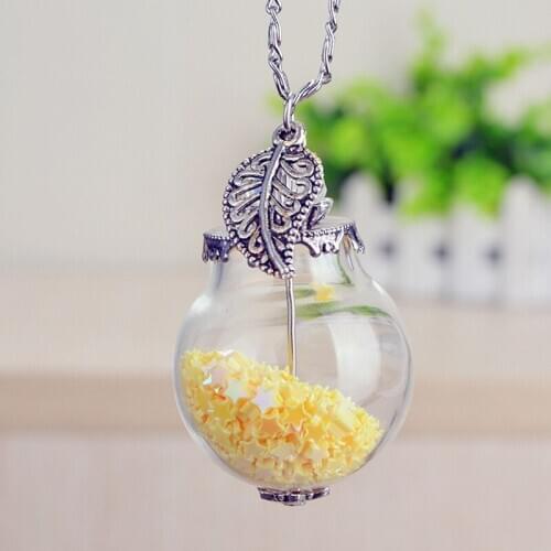 12Pcs/Lot New Ball Glass Cover Necklace with Chain and Star Charms Inside Hot Selling NE1162