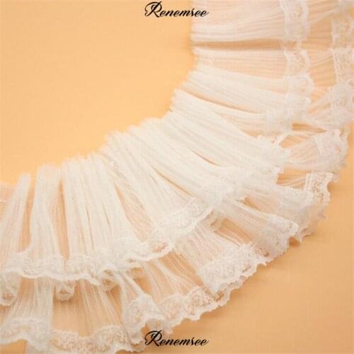 20Yard Pressed Pleated Mesh Lace Trims Sleeves DIY Clothing Toy Accessories Decorative Mesh Fungus White Black 9cm