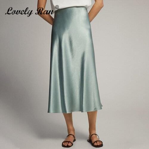 2021 New Summer Stain Solid Women Midi Skirt Korean High Waist Ruffle Hem Female Long Skirt Elegant Commute Slim Lady Bottoms