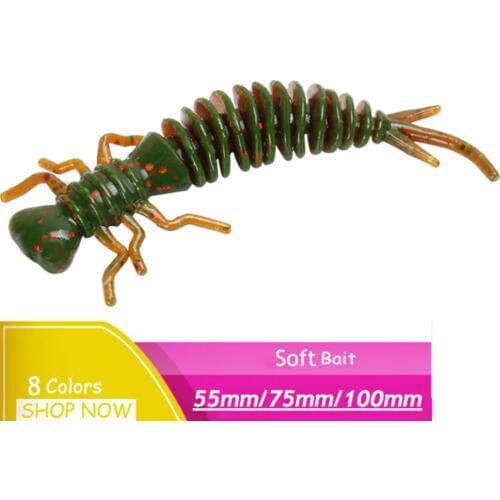 5pcs/lot Larva Soft Lures 55mm 75mm 100mm Artificial Soft Bait Fishing Worm Silicone Bass Pike Swimbait Jigging Plastic Bait