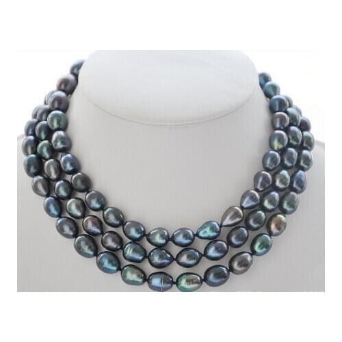 50" 10-13mm peacock black rice freshwater cultured pearl necklace