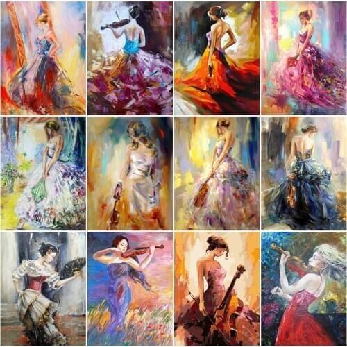 5D Diamond Painting Violin Woman Full Square Diamond Embroidery Abstract Portrait Rhinestones Mosaic Hobby Art Handmake Rp969
