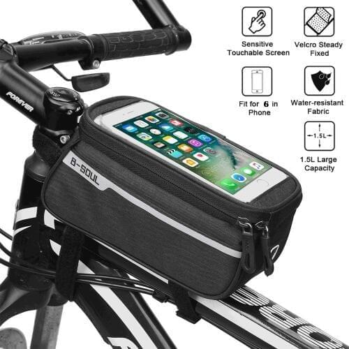 B-SOUL Waterproof MTB Road Bike Front Tube Bag 6inch Phone Touch Screen Saddle Mobile Phone With Headphone hole Bike Accessories