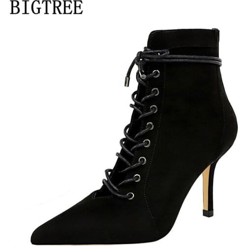 Bigtree Ankle Boots Brand Shoes For Women 2021 Heels Pumps Summer Boots Women Black High Heels Boots For Women Fashion Chaussure
