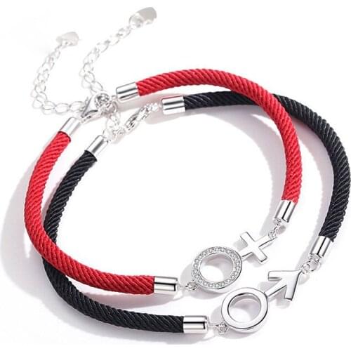 S925 sterling silver Cupid Couple Bracelet Birthday Red Rope Hand Rope Korean Simple Valentines Day Gift