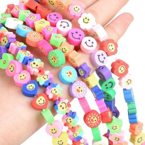 10mm 40Pcs Jewelry Polymer Smiley beads Clay Beads Flower Beads Polymer Clay Beads For Jewelry Making DIY Bracelet Necklace