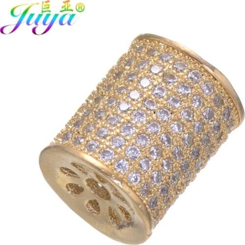 Juya DIY Jewelry Charm Beads Micro Pave Zircon Small Hole Tube Beads For Women Men Natural Stones Beading Jewelry Making