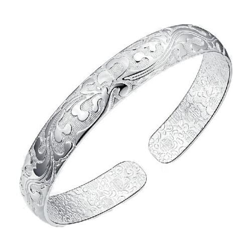 Fast Shipping Hot Sale 925 Sterling Silver Flower Printing Bracelets Bangles Friendship Bangles Newest Style